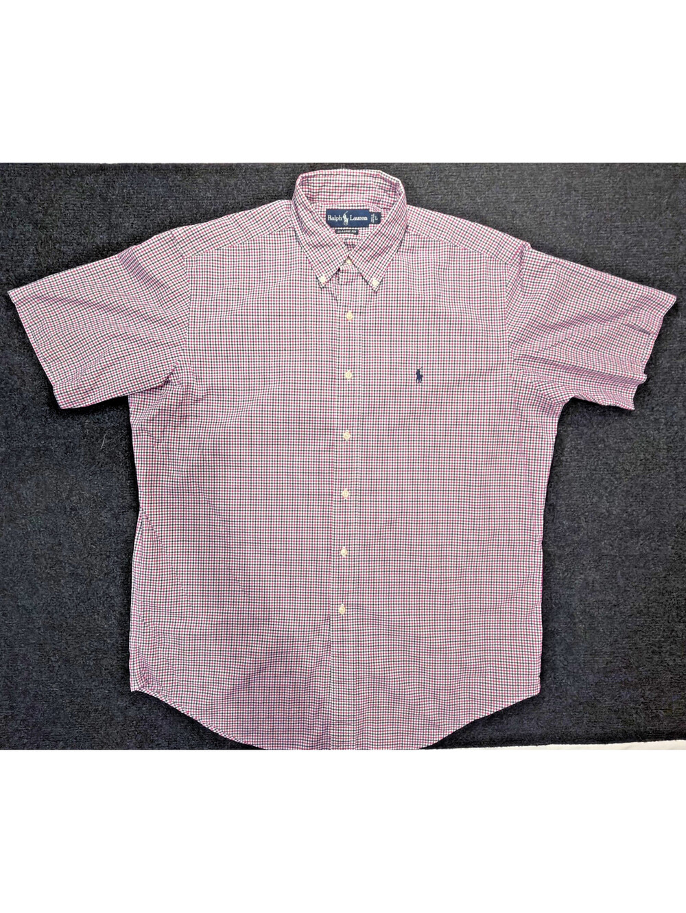 Ralph Lauren Men's Size L Pink & Blue Gingham Check Short Sleeve Dress Shirt